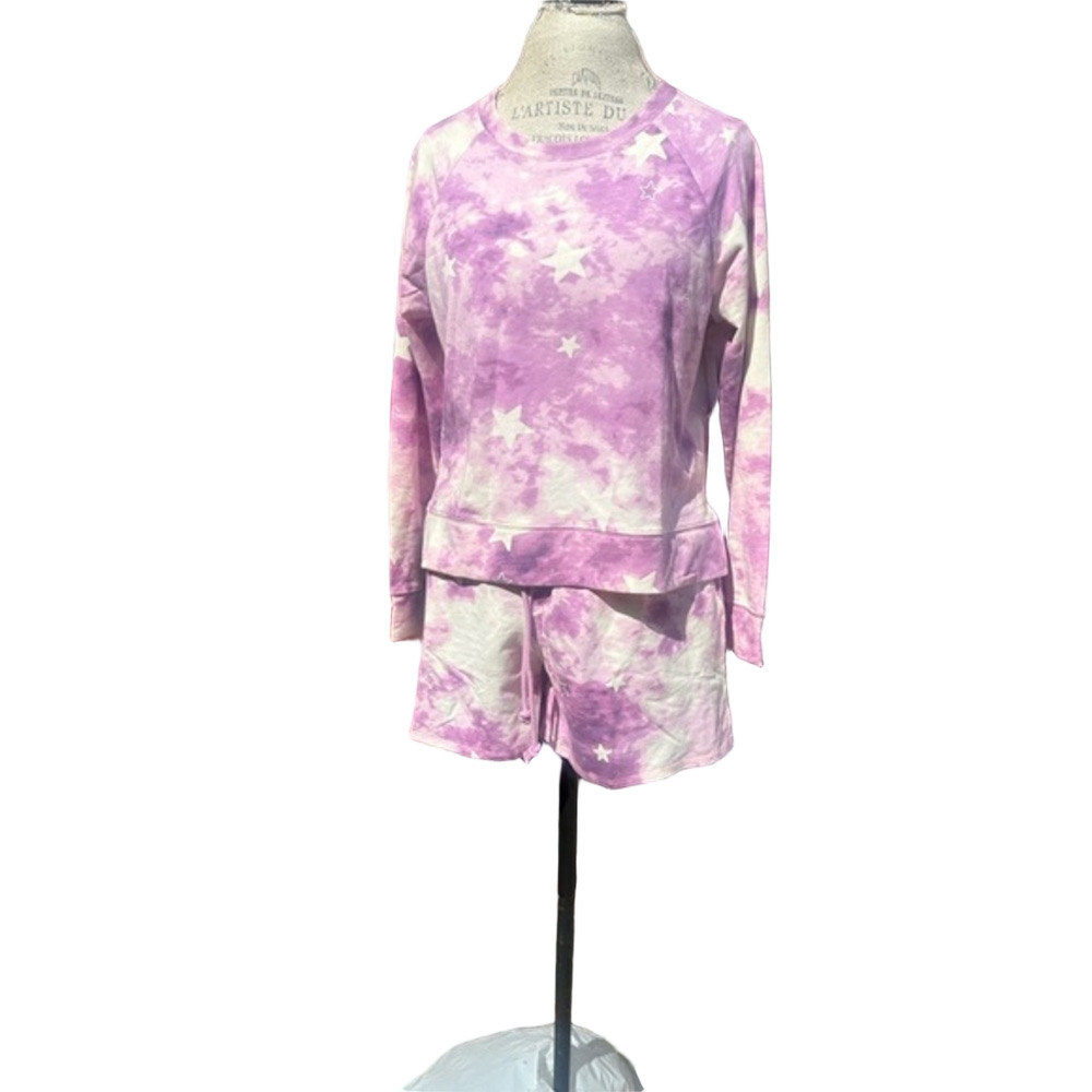 Nwt Wildfox Lavender Tie-Dye Star Lounge Shorts Set Pm7